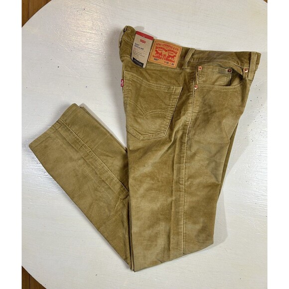 Levis 505 Men Size 32 x 32 Regular Straight Fit Corduroy Pants Khaki Jeans NEW